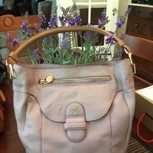 Isaac Mizrahi lilac leather handbag.